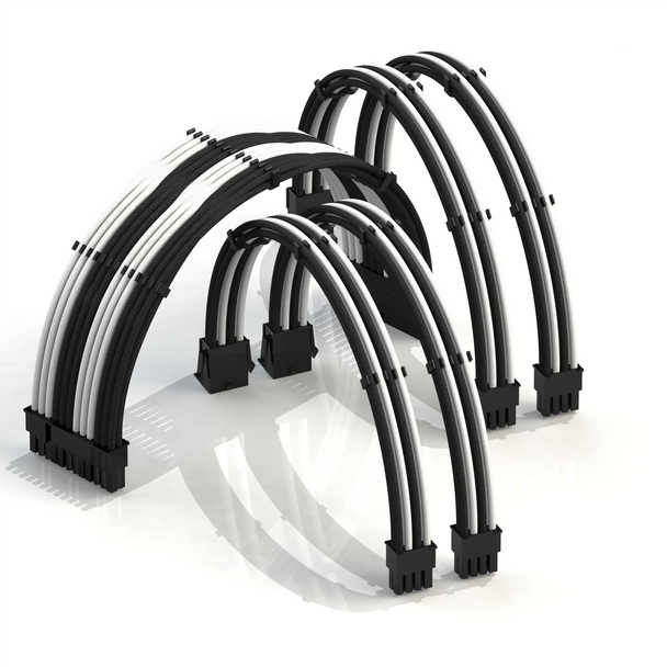 PSU Cable Extension Kit Super Soft | 1 x 24P, 2 x 8P CPU, 2 x 8P GPU | 50CM - WhiteBlack