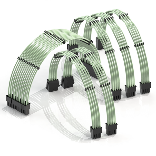 PSU Cable Extension Kit Teflon-Coated | 1x24p, 2x4+4p CPU, 3x6+2 GPU | 30CM - Green