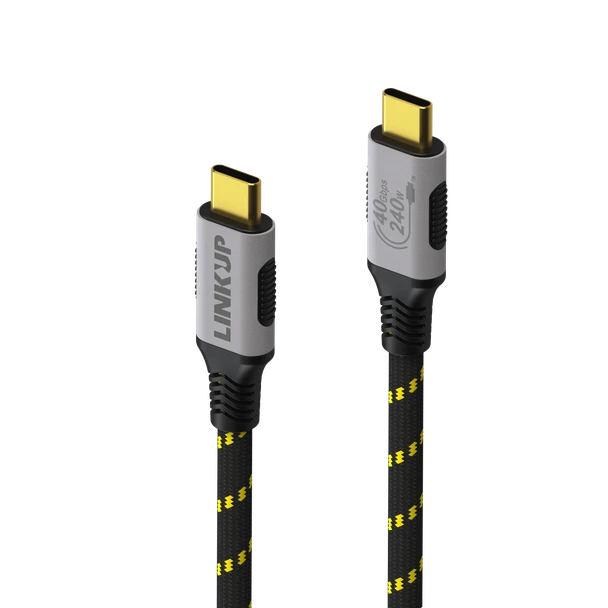 LINKUP - USB 4.0 240W Fast Charging 40Gbps Data Type-C Cable | Thunderbolt 3/4 Compatible, 8K@60Hz Video, Durable Sleeved Jacket | for All USB-C Devices, Hub, eGPU, Gaming PC | Black/Yellow, 4ft / 1.2m