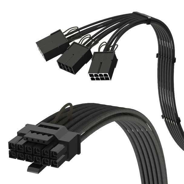 LINKUP - AVA PCIE 5.0 12VHPWR 16Pin (12+4) 16AWG Sleeved High Current Power Cable for RTX4000 to 3 x 8Pin PCIE 4.0 PSU - 30cm (Black) Compatible with all RTX4000 and RTX3000 FE GPUs
