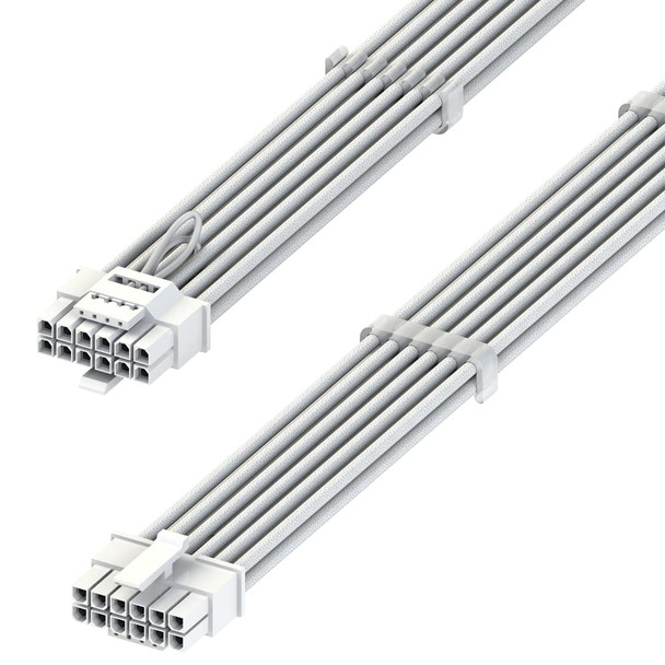 LINKUP - AVA 600W PCIE 5.0 12VHPWR (16Pin/12+4) 16AWG Sleeved High Current Power PSU Cable - 70cm - (White) Compatible with all RTX 4000 and RTX 3000 FE GPUs