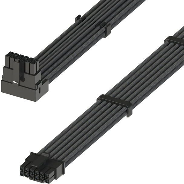 LINKUP - AVA Left Angle 600W PCIE 5.0 12VHPWR (16Pin/12+4) 16AWG Sleeved High Current Power PSU Cable - 70cm - (Black) Compatible with All RTX 4000 and RTX 3000 FE GPUs