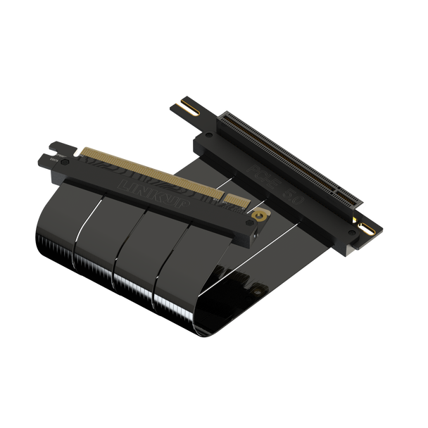 LINKUP - AVA5 PCIE 5.0 Riser Cable | RTX5090 RX9070 GPU Ready | x16 128GB/s Speed | Compatible with PCIe 4.0 & WRX80/WRX90E | Right Angle Ver.1, Black 15cm (Total Length 19cm)