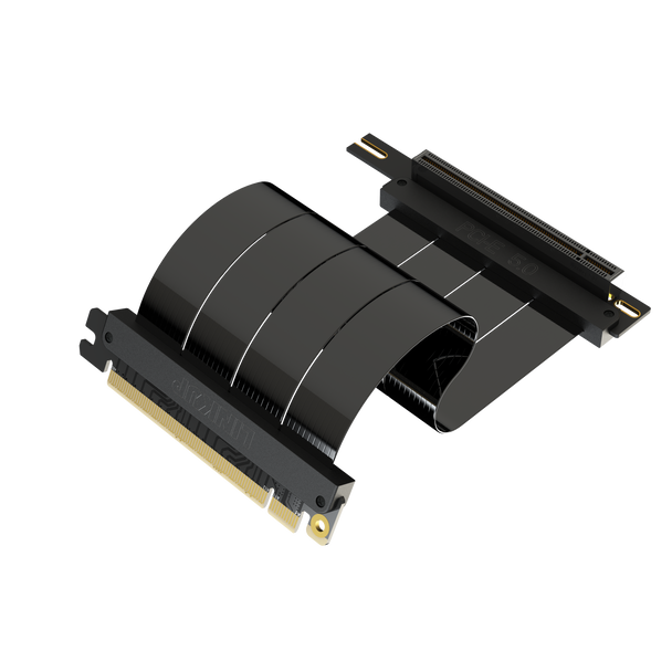 LINKUP - AVA5 PCIE 5.0 Riser Cable | RTX5090 RX9070 GPU Ready | x16 128GB/s Speed | Compatible with PCIe 4.0 & WRX80/WRX90E | Right Angle Ver.1, Black 20cm (Total Length 24cm)