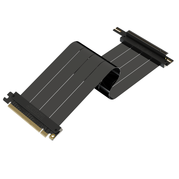 LINKUP - AVA5 PCIE 5.0 Riser Cable | RTX5090 RX9070 GPU Ready | x16 128GB/s Speed | Compatible with PCIe 4.0 & WRX80/WRX90E | Right Angle Ver.1, Black 30cm (Total Length 34cm)