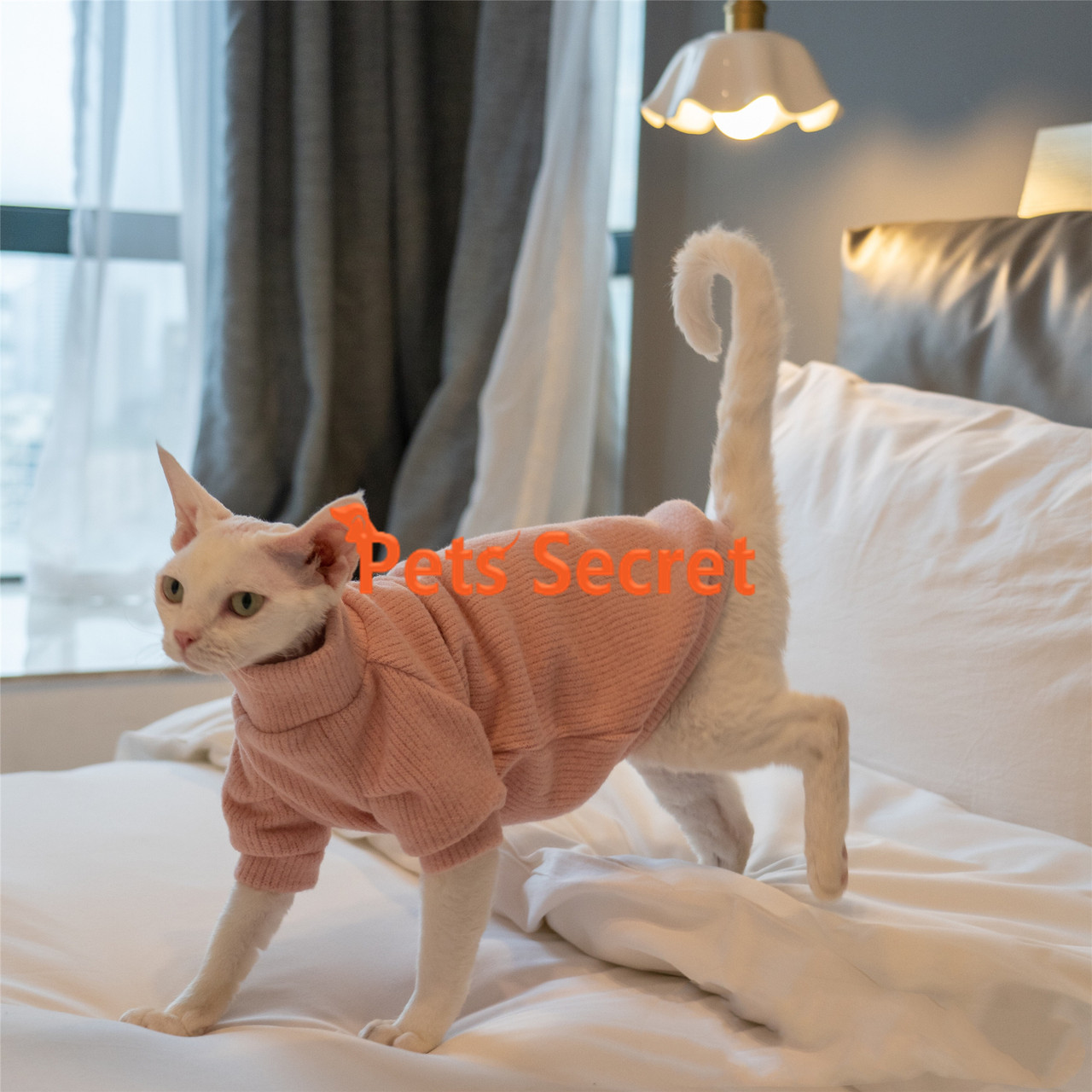 NELIT Sphynx Cat Clothes Winter Plus Cashmere Thickening Four-Legged Pants  Hairless Cat Clothing-Pink_S