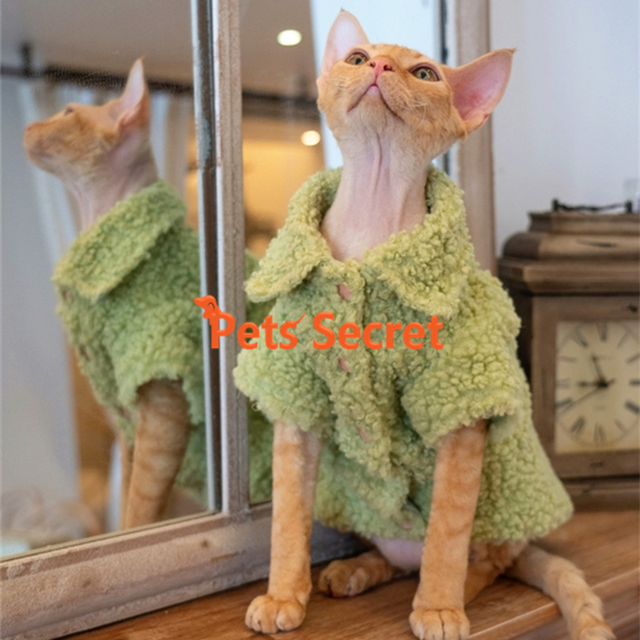 Glamorous Green Fur Coat for Hairless Cat, Clothes for Dwelf Cat