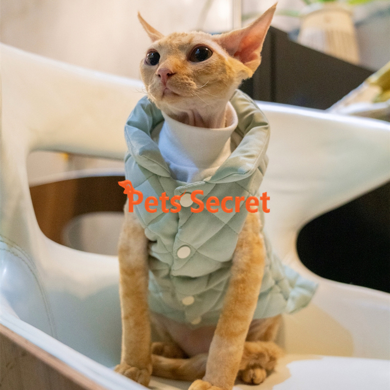 Green Waffle Thickened Elastic Warm Cotton German Cat Clothes Hairless Cat  Sweater