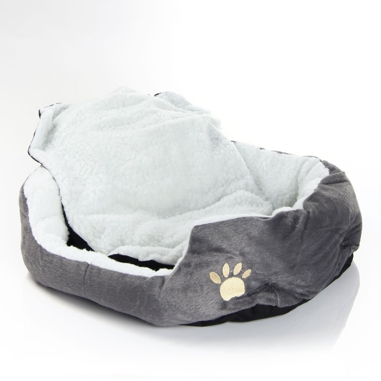 SMALL Soft Comfy REX LEATHER & FUR Washable Dog Pet Cat Warm Basket Bed BLACK 