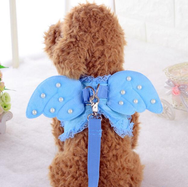 Blue Wings With Pearls Dog Harness Leash Vest Pet Clothes