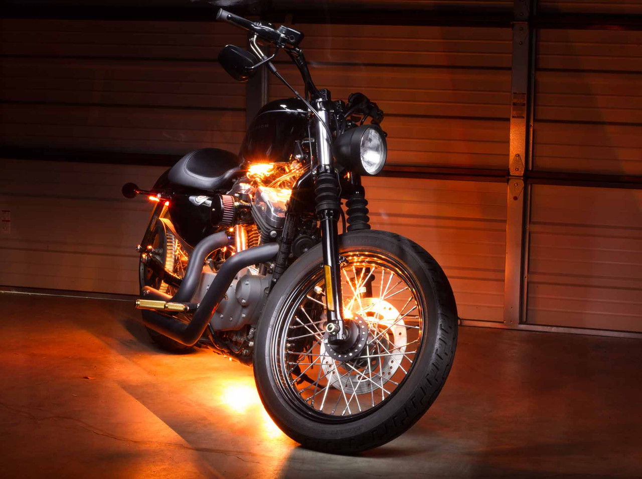 8 Pc Amber Orange LED UNDER GLOW Motorcycle LIGHT NEON Electro strip & Pod Kit