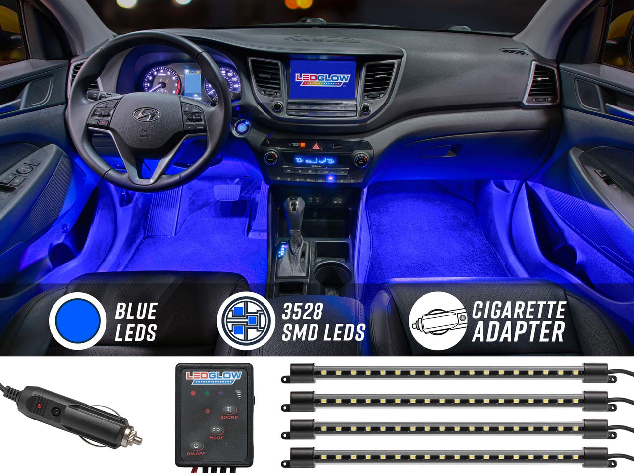 LEDGlow 4pc Blue LED Interior Underdash Lighting Kit
