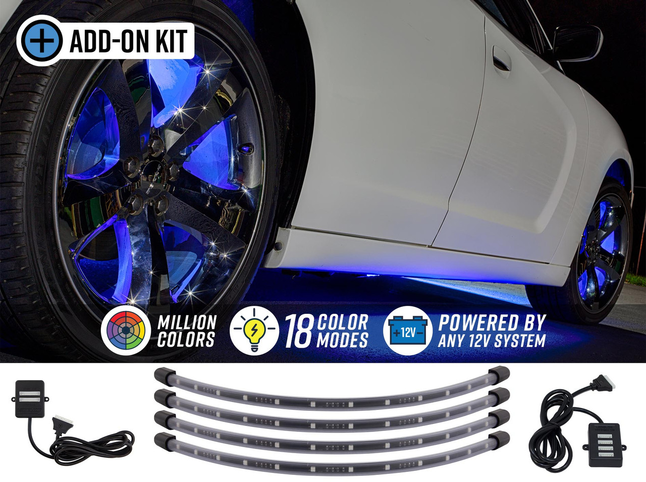 LEDGlow  4PC Million Color LED Wheel Lights Add-On Kit For Bluetooth &  Wireless Underbody Kits