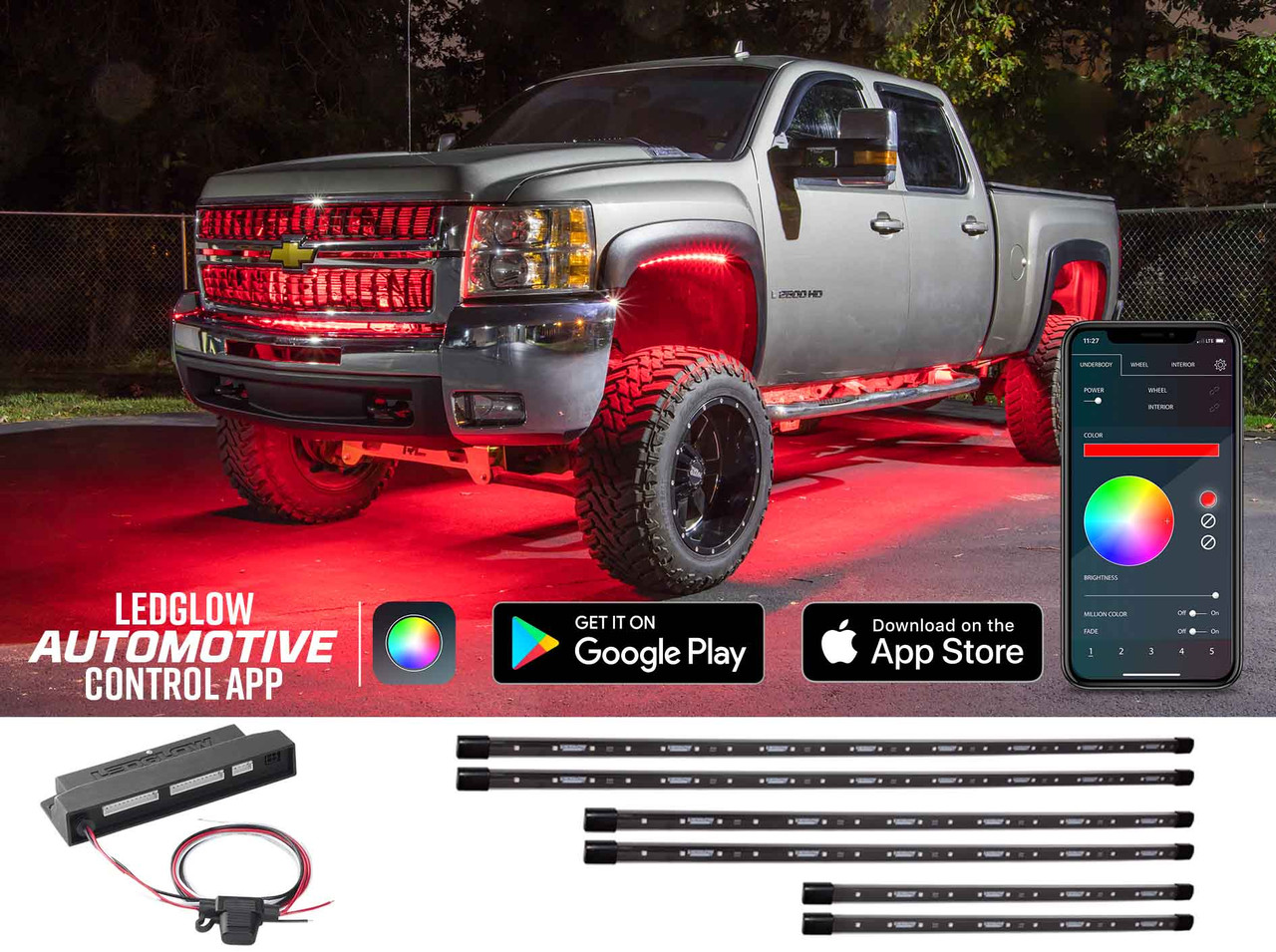 LEDGlow Bluetooth Million Color LED Truck Underbody Lighting Kit with  Smartphone Control