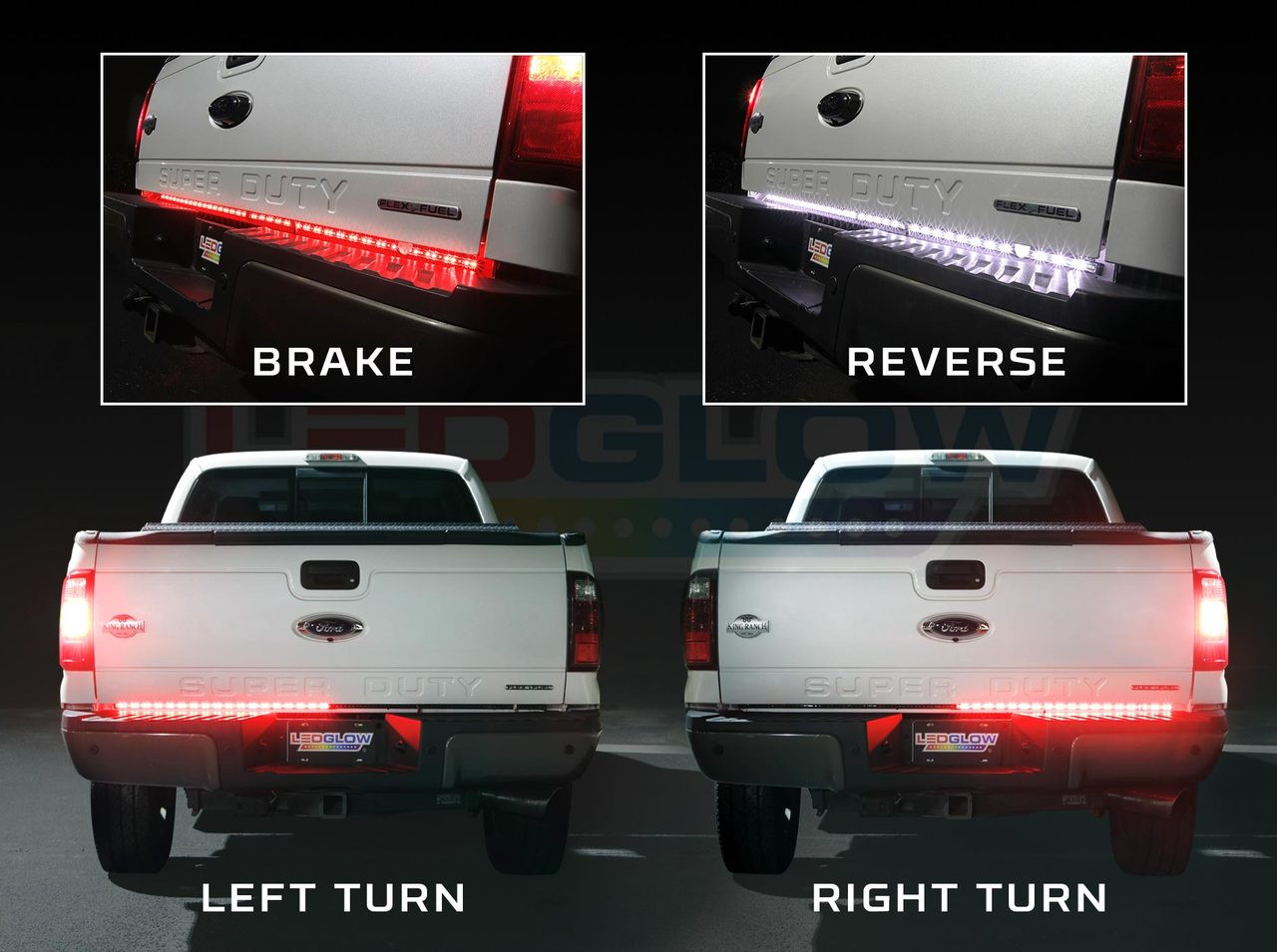 LEDGlow  2pc 60” Full-Size Truck Tailgate Light Bar with White Reverse  Lights
