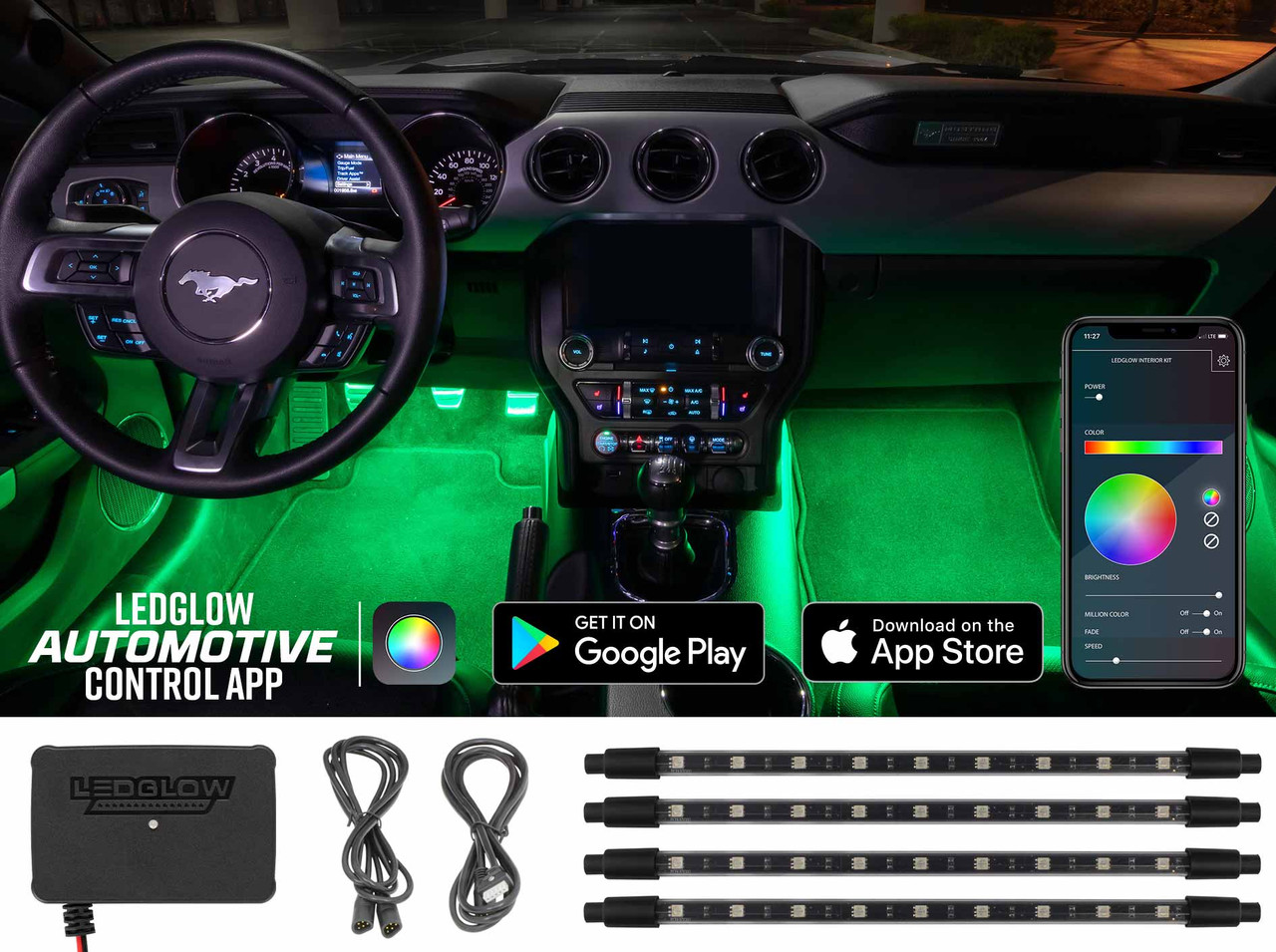 LEDGlow  Bluetooth Million Color LED Interior Lighting Kit with Smartphone  Control