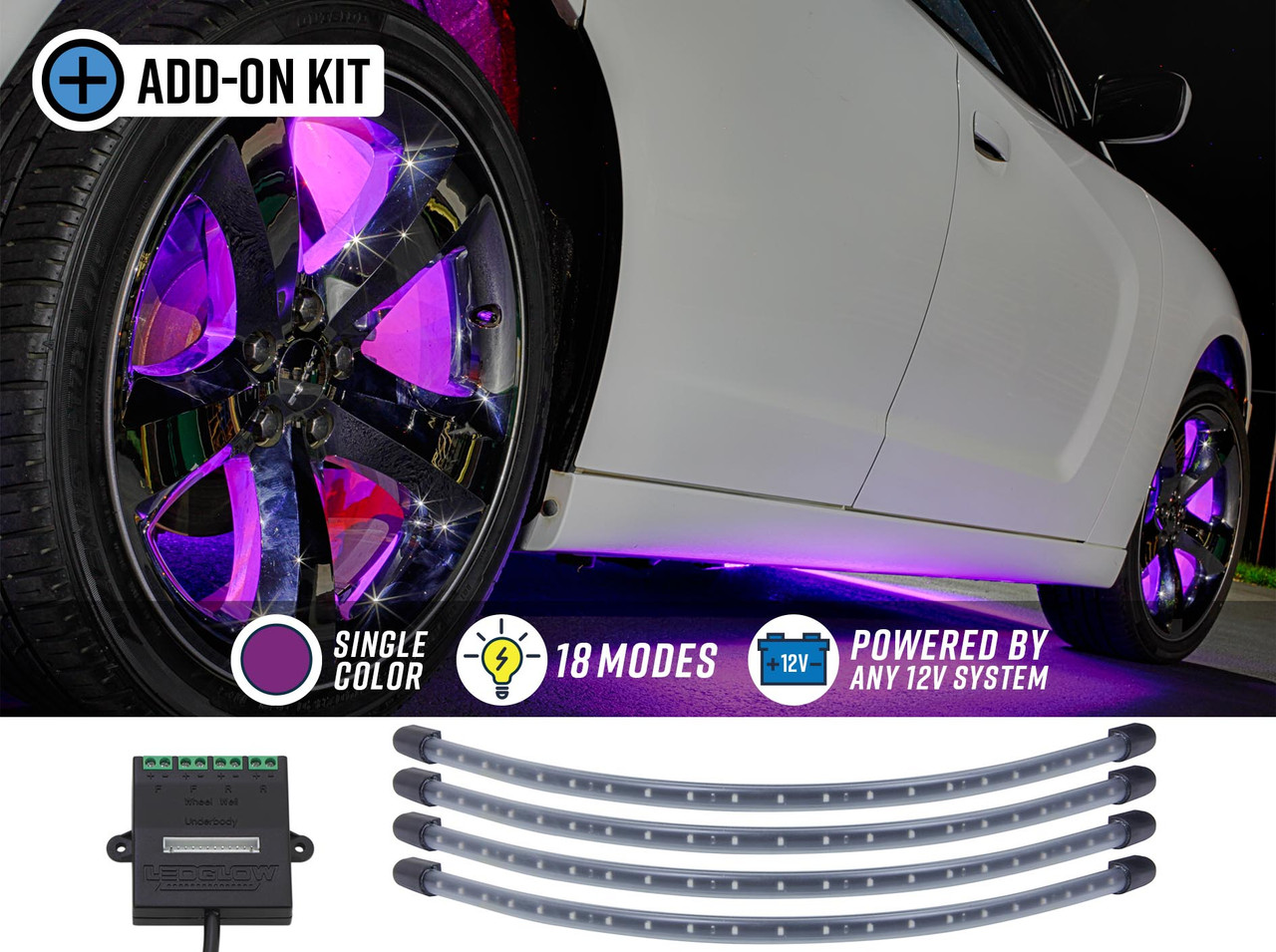 4pc Purple LED Wheel Well Add-On Lighting Kit for Wireless Underbody Kits