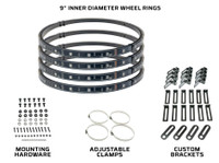 Includes 9" Wheel Rings, Custom Brackets, Adjustable Clamps & Mounting Hardware