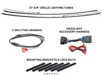 Includes 2x 37-3/4” Grille Light Tubes, Headlight Accessory Harness, Y-Splitter Harness, Mounting Brackets & Lock Nuts