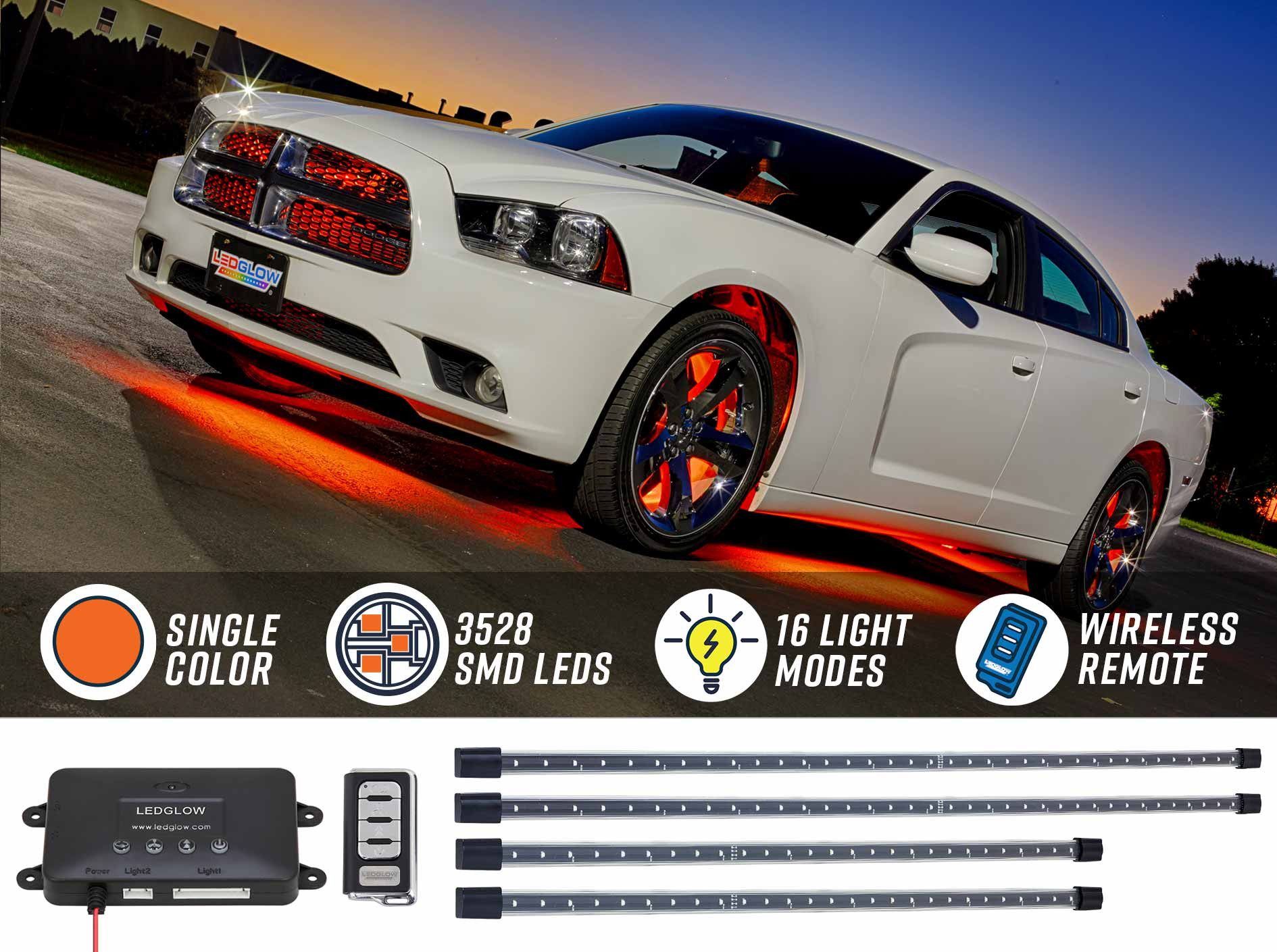 LEDGlow Orange Wireless LED Underbody Lighting Kit