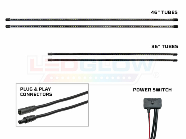 4pc Slimline Underbody Tubes, Plug & Play Connectors & Power Switch
