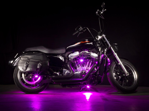 Pink Pod Lighting installed on Motorcycle