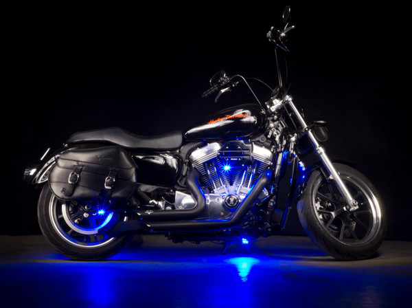 Blue LED Pod Lights on Motorcycle