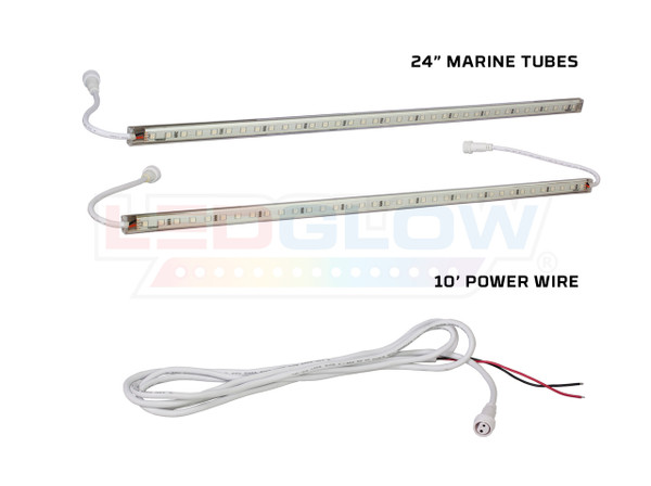White Marine Waterproof Flexible LED Tubes & Power Wire