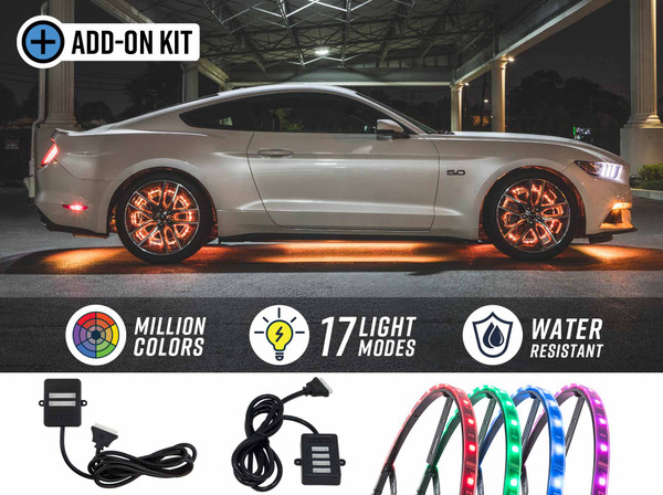 4pc 14" & 15-1/2" Million Color LED Wheel Ring Add-On Lighting Kit for Bluetooth & Wireless Underbody Kits