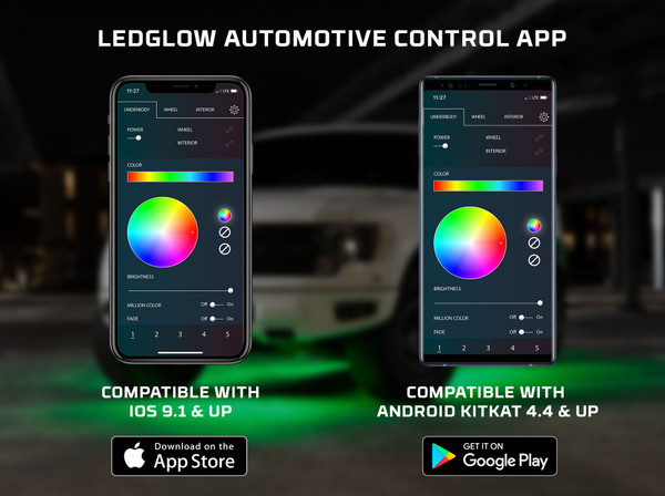 LEDGlow Automotive Control App Compatibility with iOS 9.1 & Up and Android KitKat 4.4 & Up