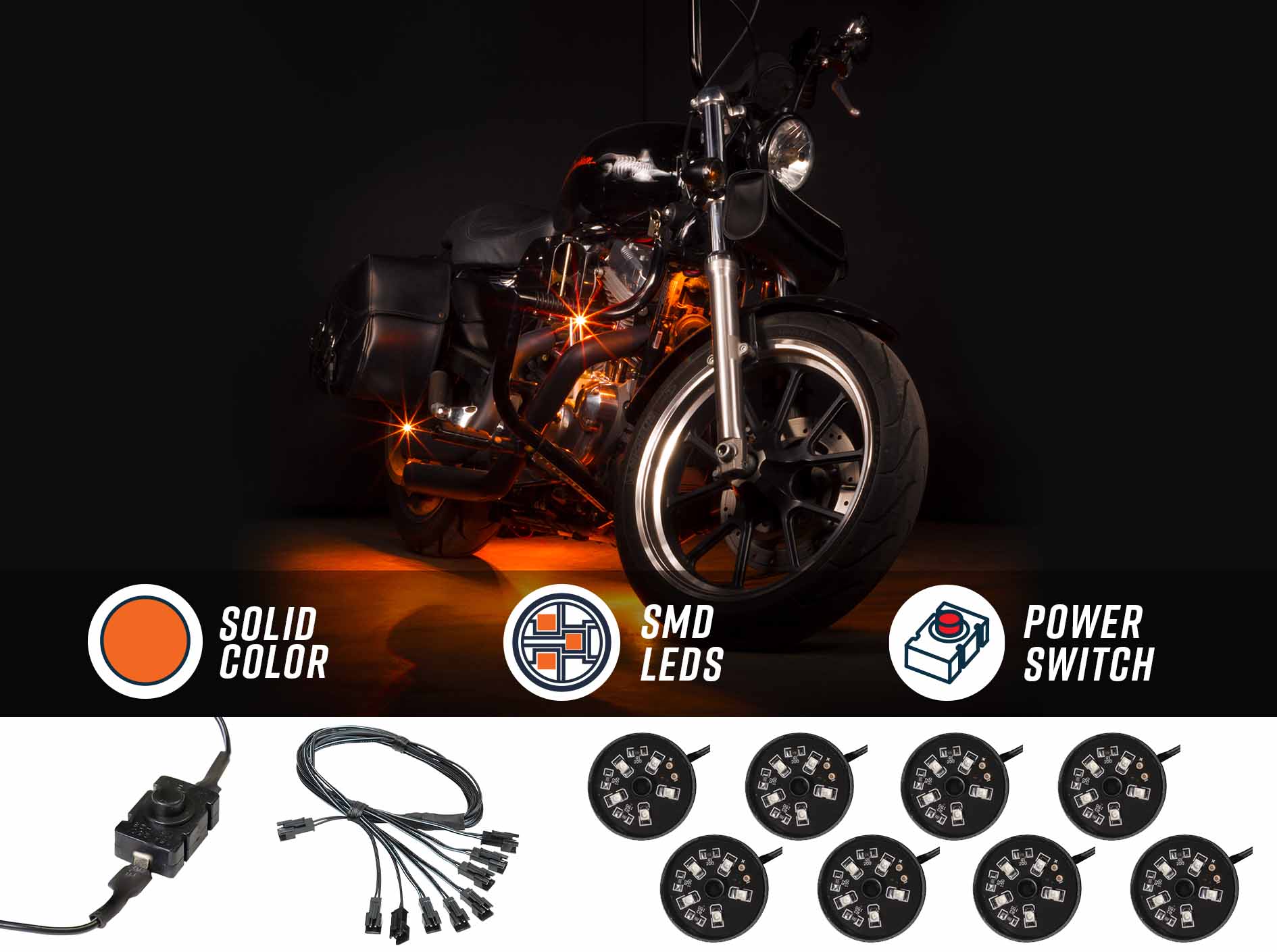 Orange LED Pod Lights For Motorcycles and ATVs - LEDGlow