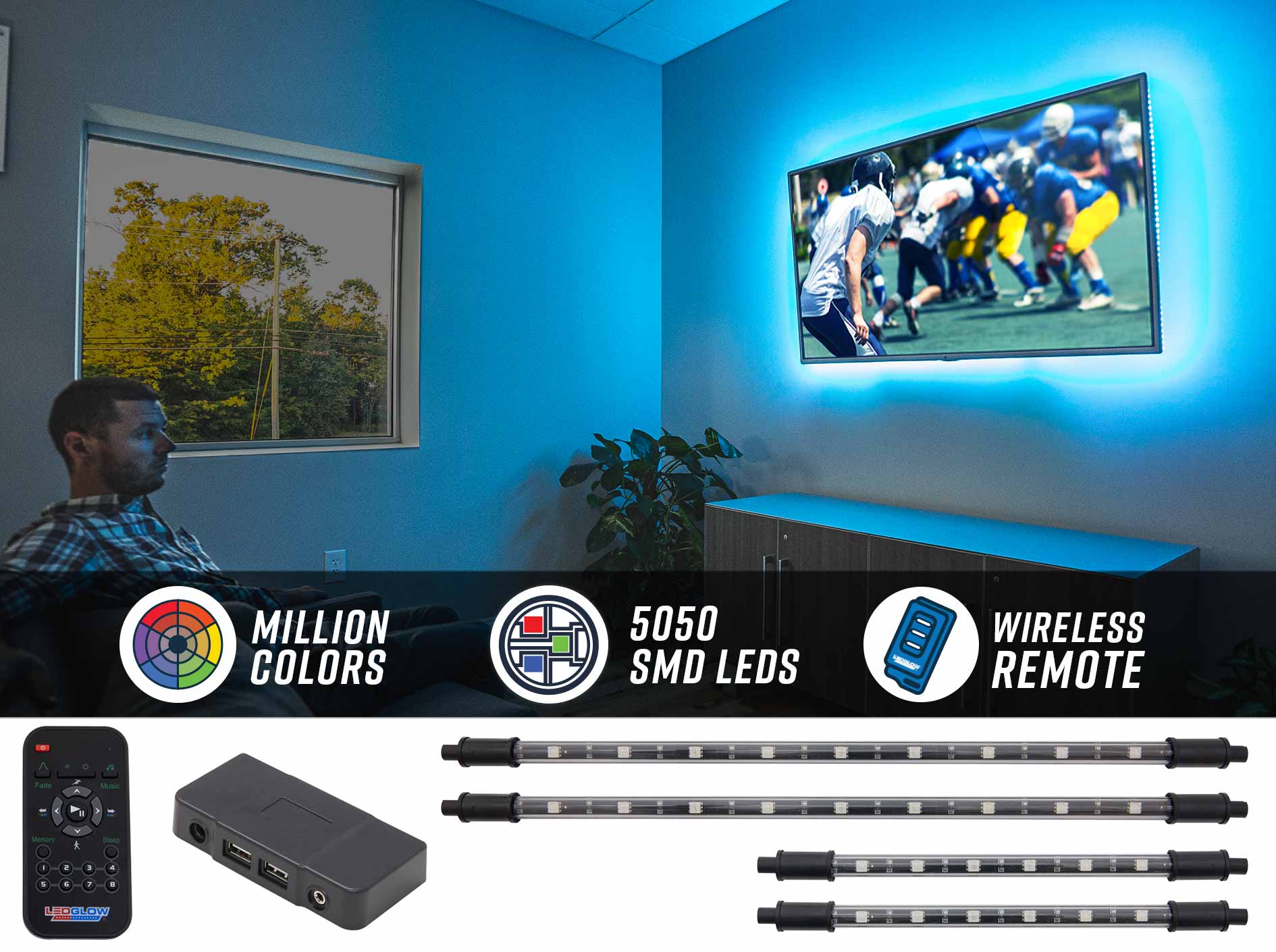LedGlow 4pc Million Color Home Theater LED Ambient Accent Lighting Kit  System for sale online