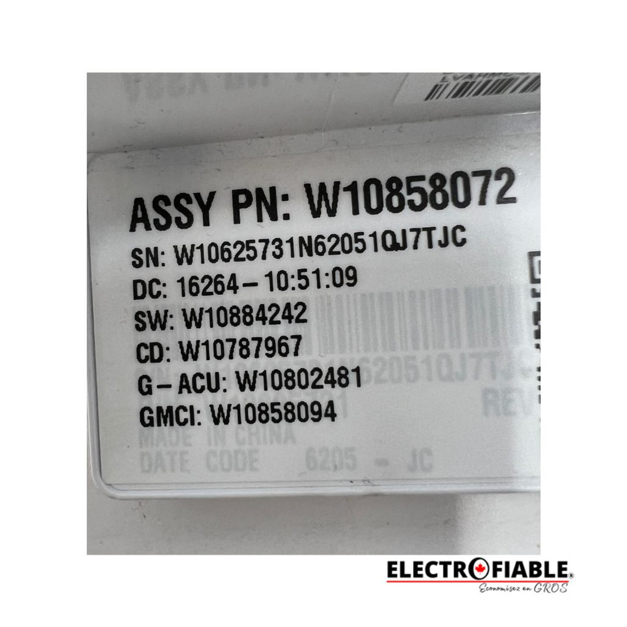 W10858072 Washer Electronic Control Board W10916666