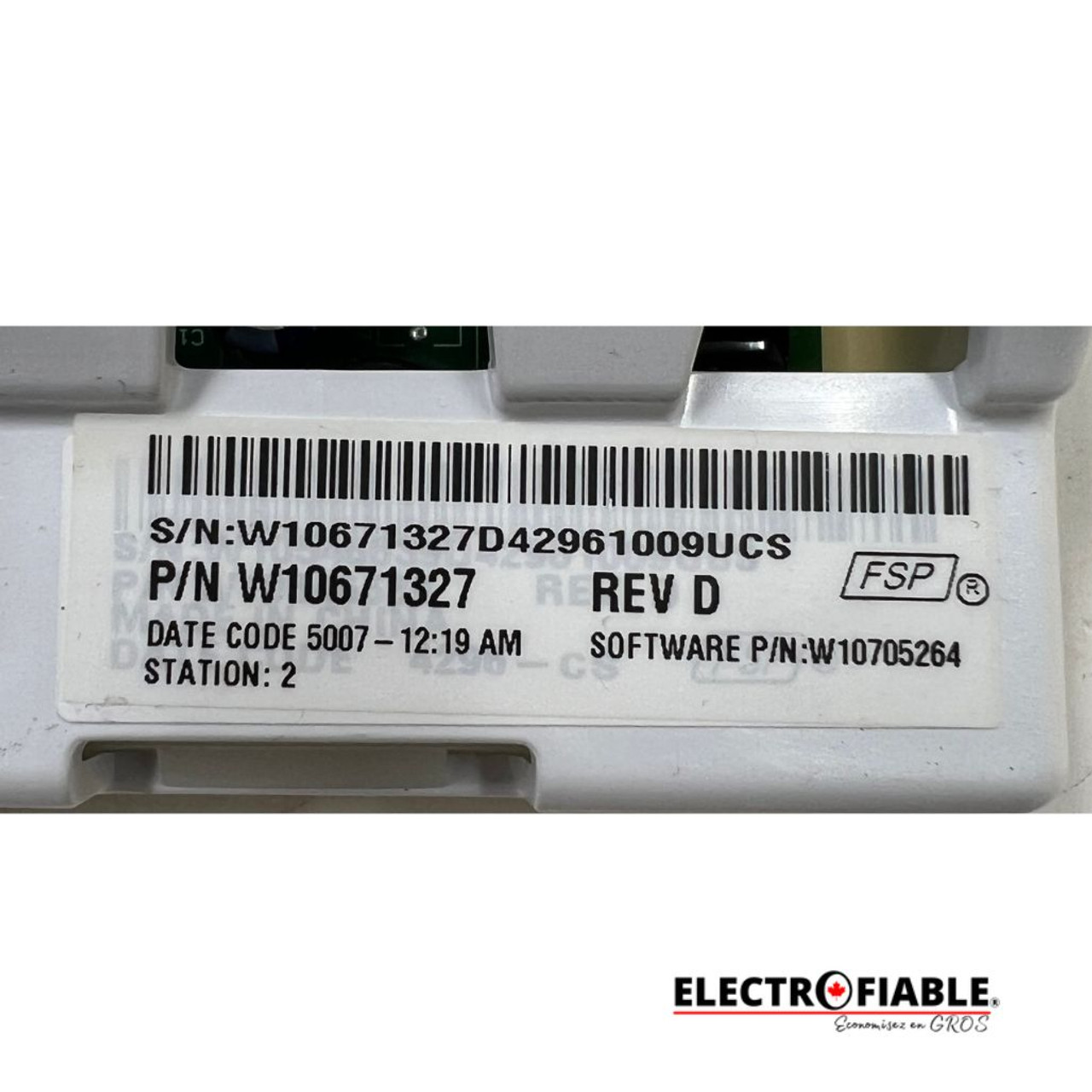 W10671327 Whirlpool Washer Board