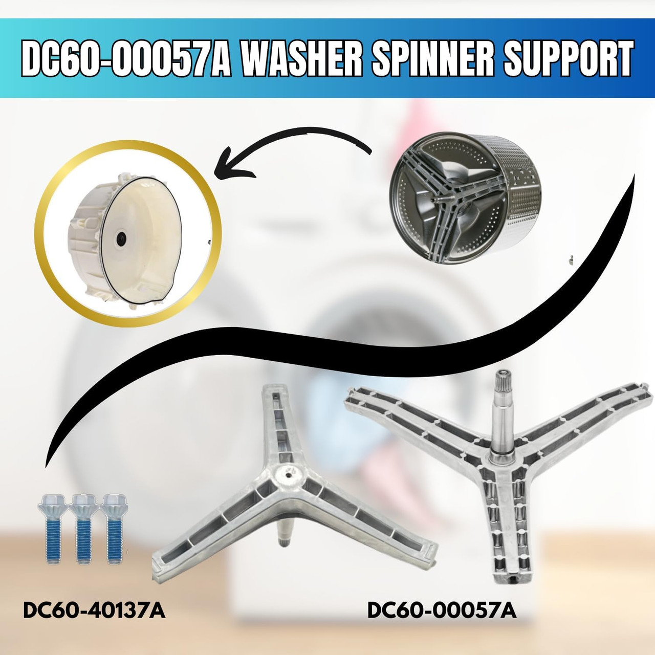 WCVH4800K2WW, washing machine repair kit vibration fix unbalanced drum burning smell upgrade assembly part fit DC97-14370E and DC97-14370H