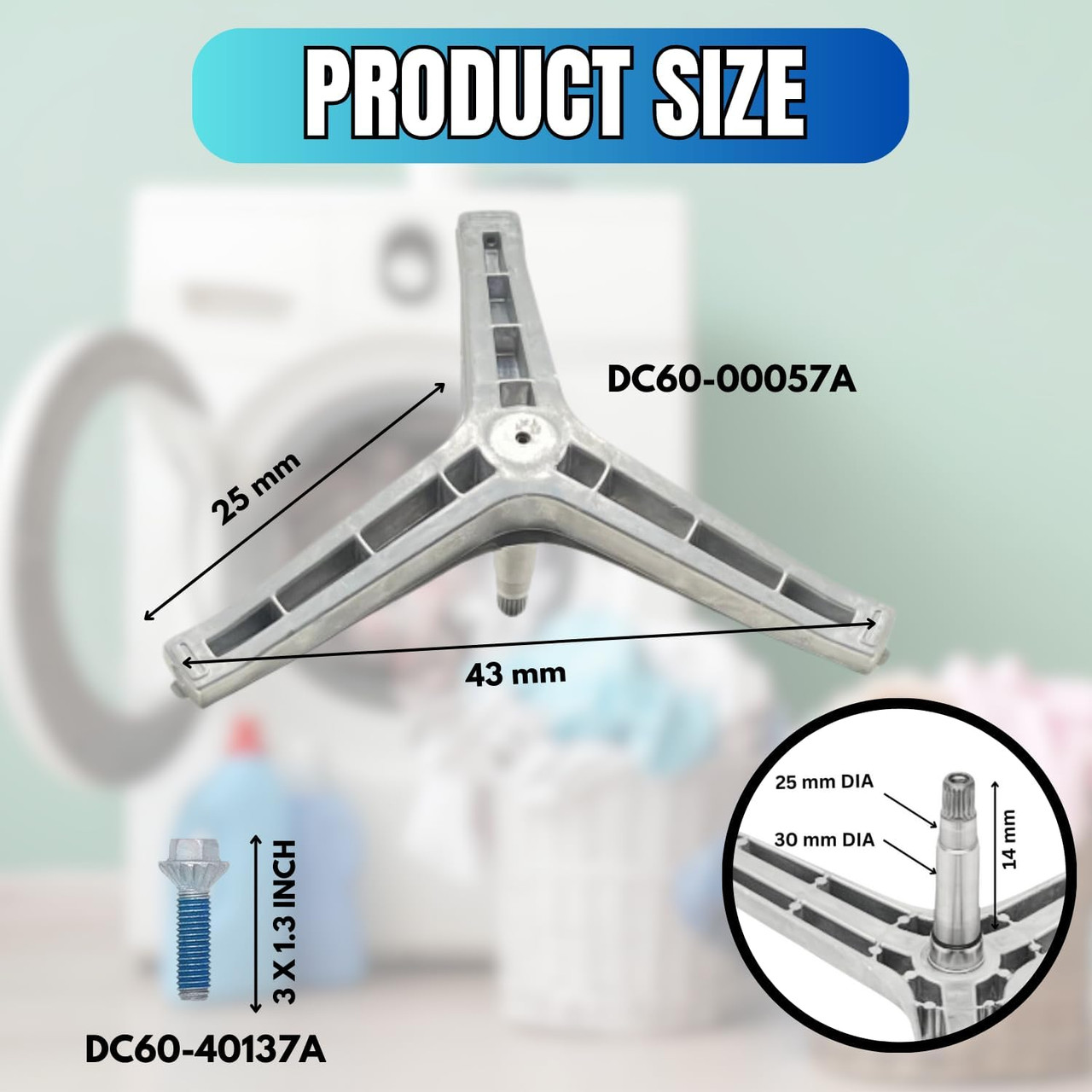 WCVH4800K3WW, WCVH4815K0MS, spider arm GE washer flange shaft OEM bolts front load parts heavy-duty replacement compatible outer tub seal washing machine repair kit vibration fix unbalanced drum burning smell upgrade assembly part fit DC97-14370E and DC97-14370H