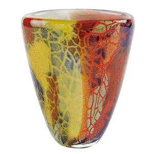 8" Orange Red and Yellow Murano Glass Abstract Oval Table Vase N270-375778