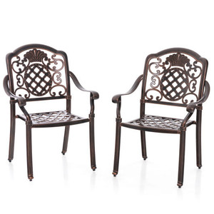 Patio Cast Aluminum Dining Chairs Set of 2 Metal Armchairs Stackable-Copper - Color: Copper D681-NP11470WN-2