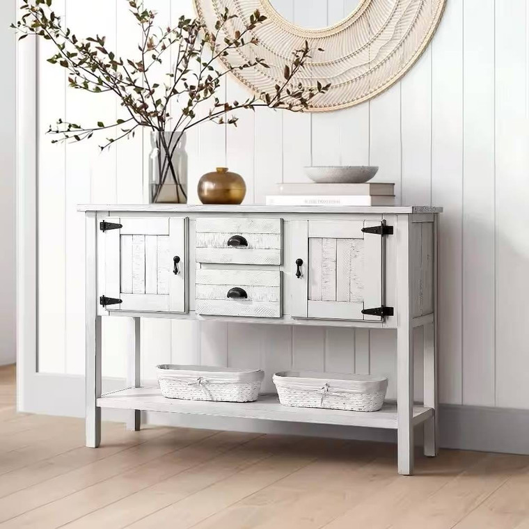 Farmhouse Solid Wood Sofa Table with Storage Drawers in Rustic White Finish Q280-AWLTSEH256175953