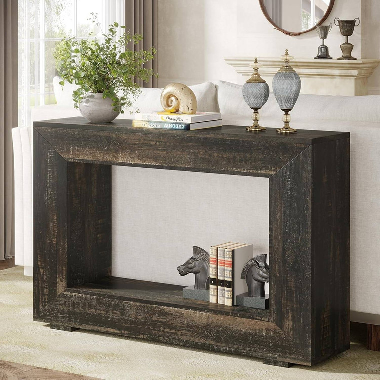 Modern Farmhouse 47-inch Long Sofa Table in Dark Grey Black Wood Finish Q280-BLRFMHCSTB1192754