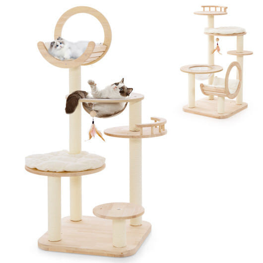 4-in-1 Large Wooden Cat Tower with Space Capsule Nest for Indoor Cats B593-PV10111