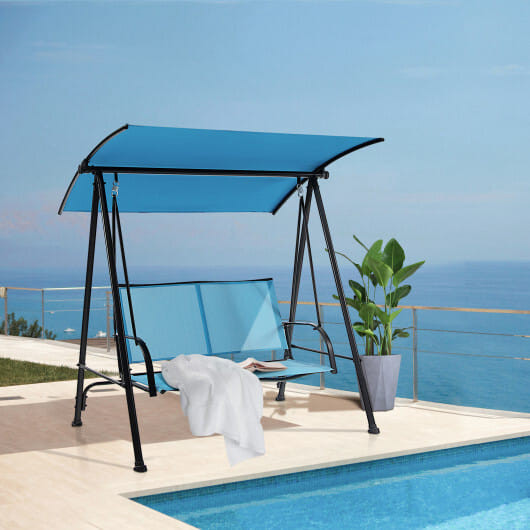 2-Seat Outdoor Canopy Swing with Comfortable Fabric Seat and Heavy-duty Metal Frame-Navy - Color: N D681-NP10403NY