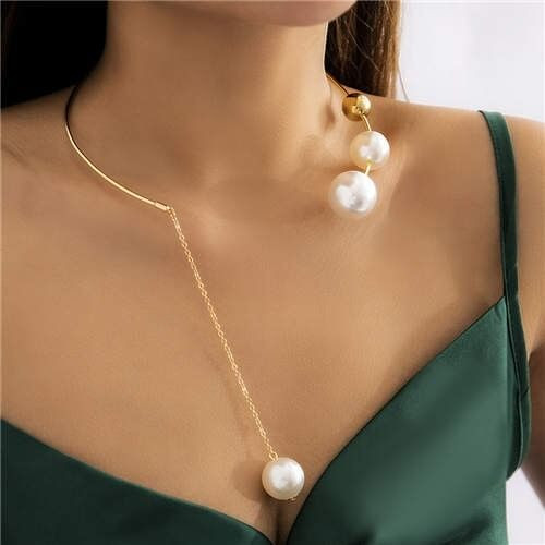 Big Pearl Pendant Unique Design Open-end Women Wholesale Choker Necklace - Golden A392-fane7386