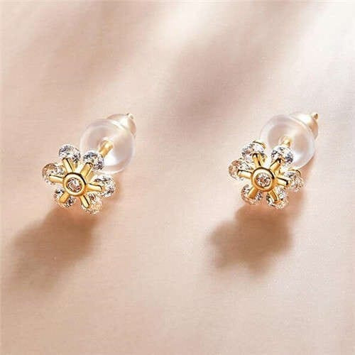Romantic Cubic Zirconia Sun Flower Gold Plated Wholesale 925 Sterling Silver Earrings A392-sear0303