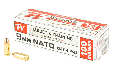 Winchester Ammunition USA 9mm NATO 124 Grain Full Metal Jacket – 100 Rounds per Box