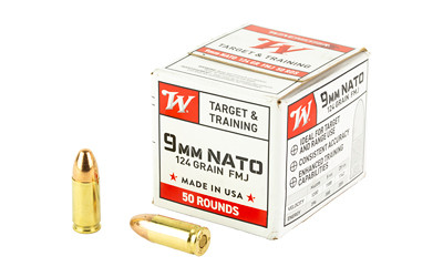 Winchester Ammunition W9NATO50 9mm NATO 124-Grain Full Metal Jacket – Box of 50 Rounds
