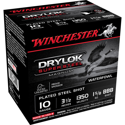 Winchester Ammunition Drylok Super Steel 10 Gauge 3.5-inch BB Steel Shot, 1 5/8 oz - 25 Rounds per Box