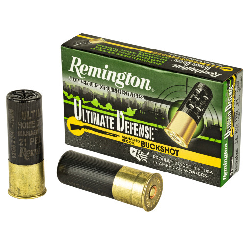 Remington Ultimate Defense 12 Gauge Shotshells – 2.75 Inch, #4 Buckshot, 5 Rounds per Box