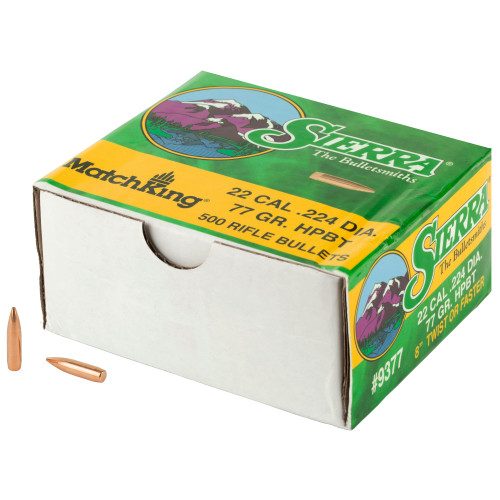 Sierra Bullets MatchKing .224 77 Grain Boat Tail Hollow Point Ammunition - 500 Rounds