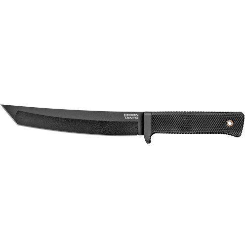 Cold Steel Recon Tanto Fixed Blade Knife with Sheath – 7-inch Plain Edge, Black Handle and Blade